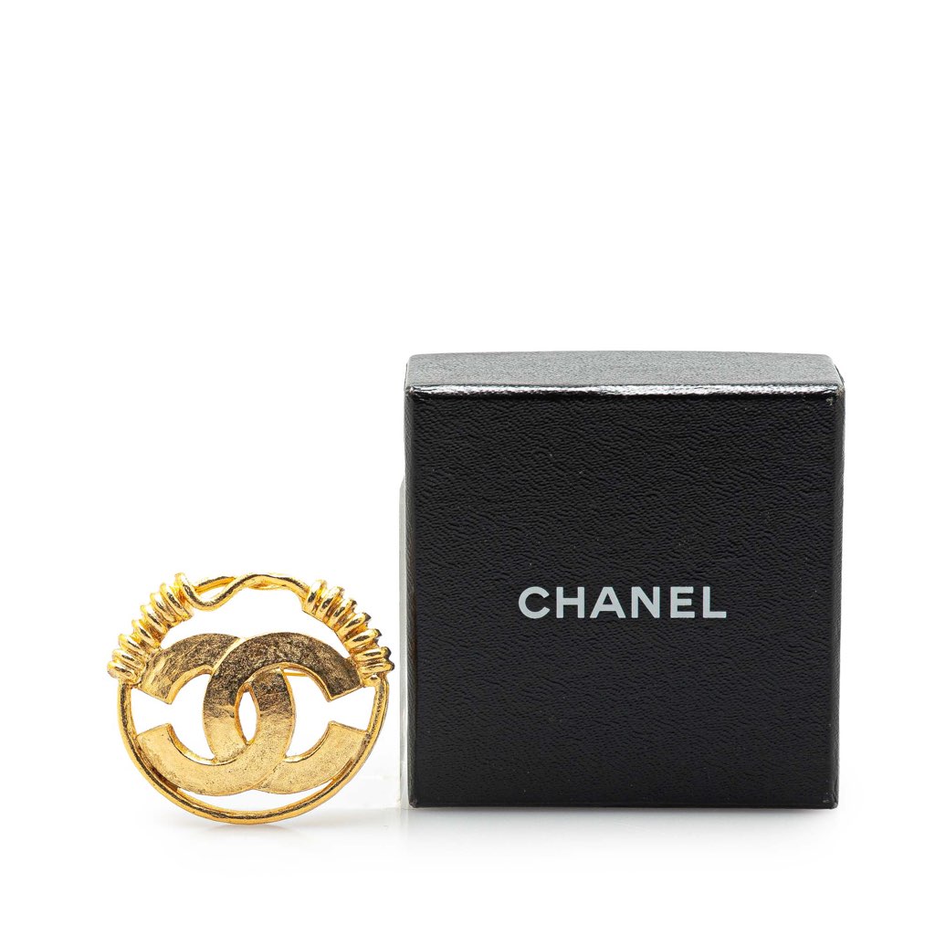 Chanel Gold Plated CC Brooch - Side view