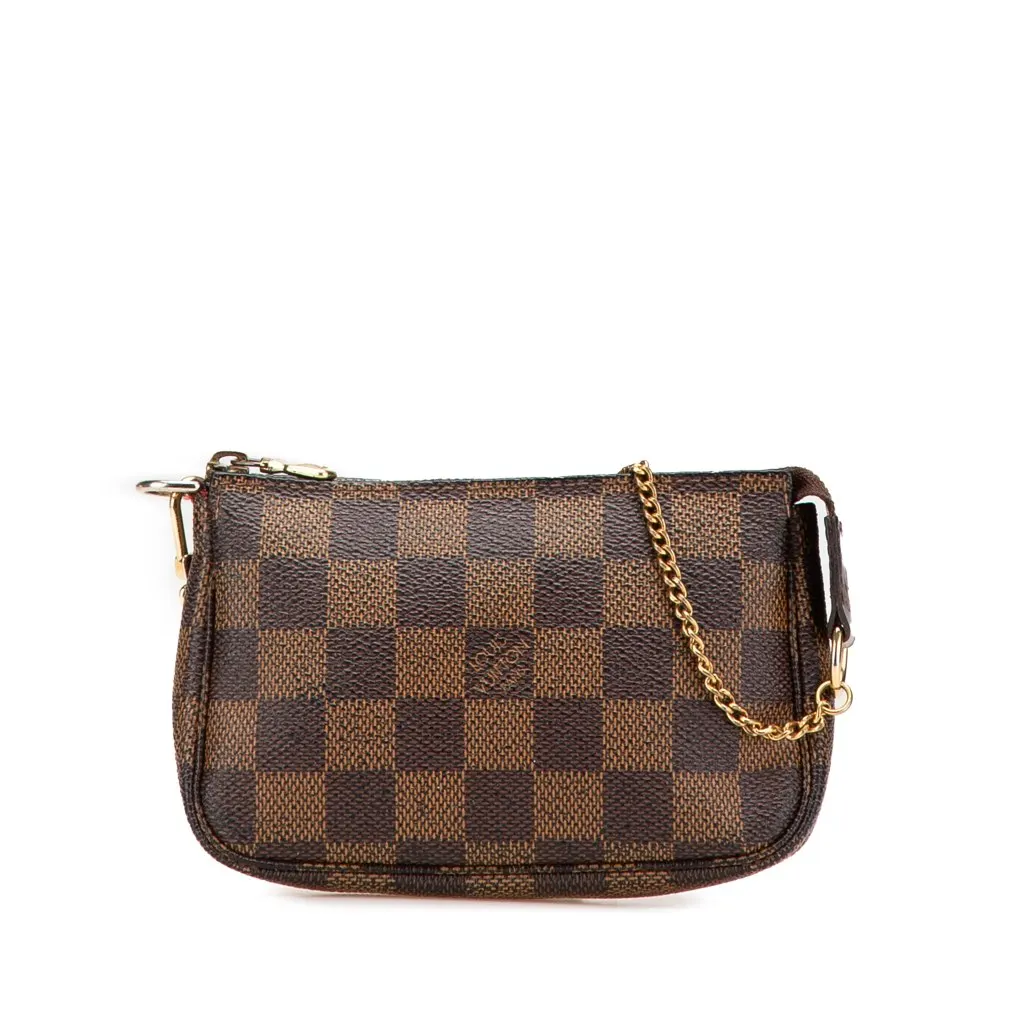 Louis Vuitton Damier Ebene Mini Pochette Accessoires Brown Canvas Good - Front View