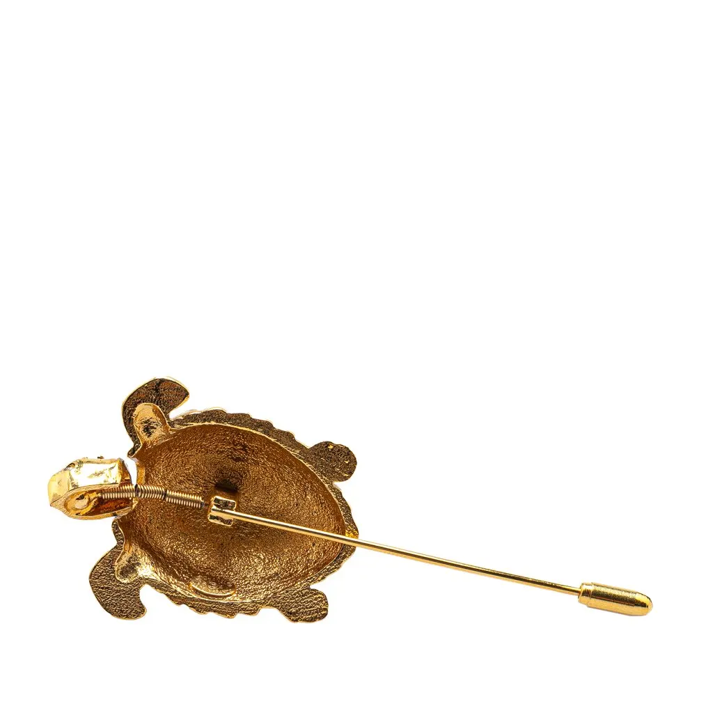 Chanel Gold Plated Turtle Pin Brooch Gold Metal Good - Back View