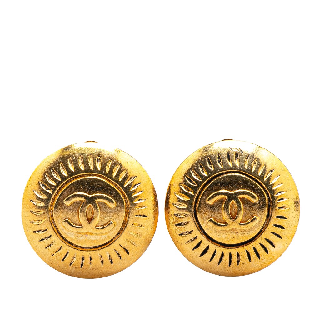 Chanel Gold Plated CC Round Clip on Earrings