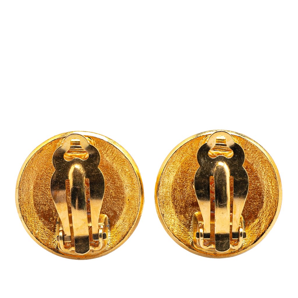 Chanel Gold Plated CC Round Clip on Earrings - 2