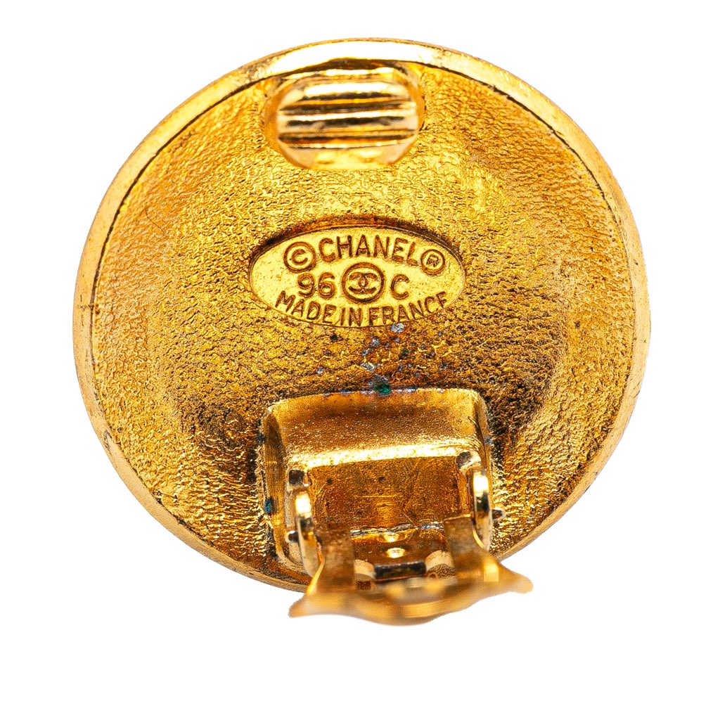 Chanel Gold Plated CC Round Clip on Earrings - 3