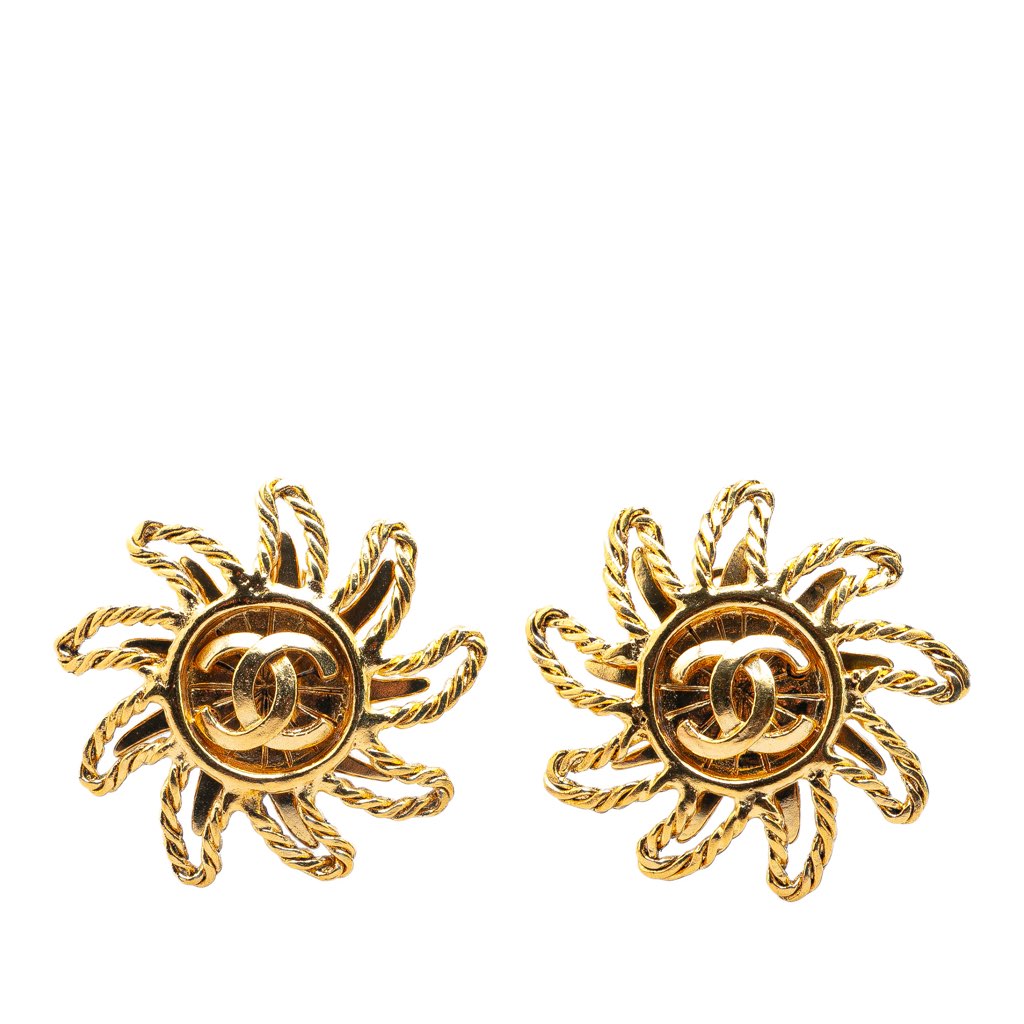 Chanel Gold Plated CC Sun Clip on Earrings