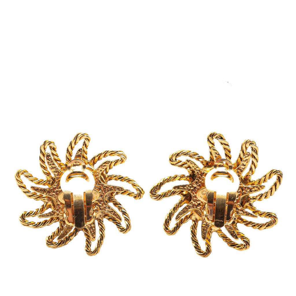 Chanel Gold Plated CC Sun Clip on Earrings - Back view
