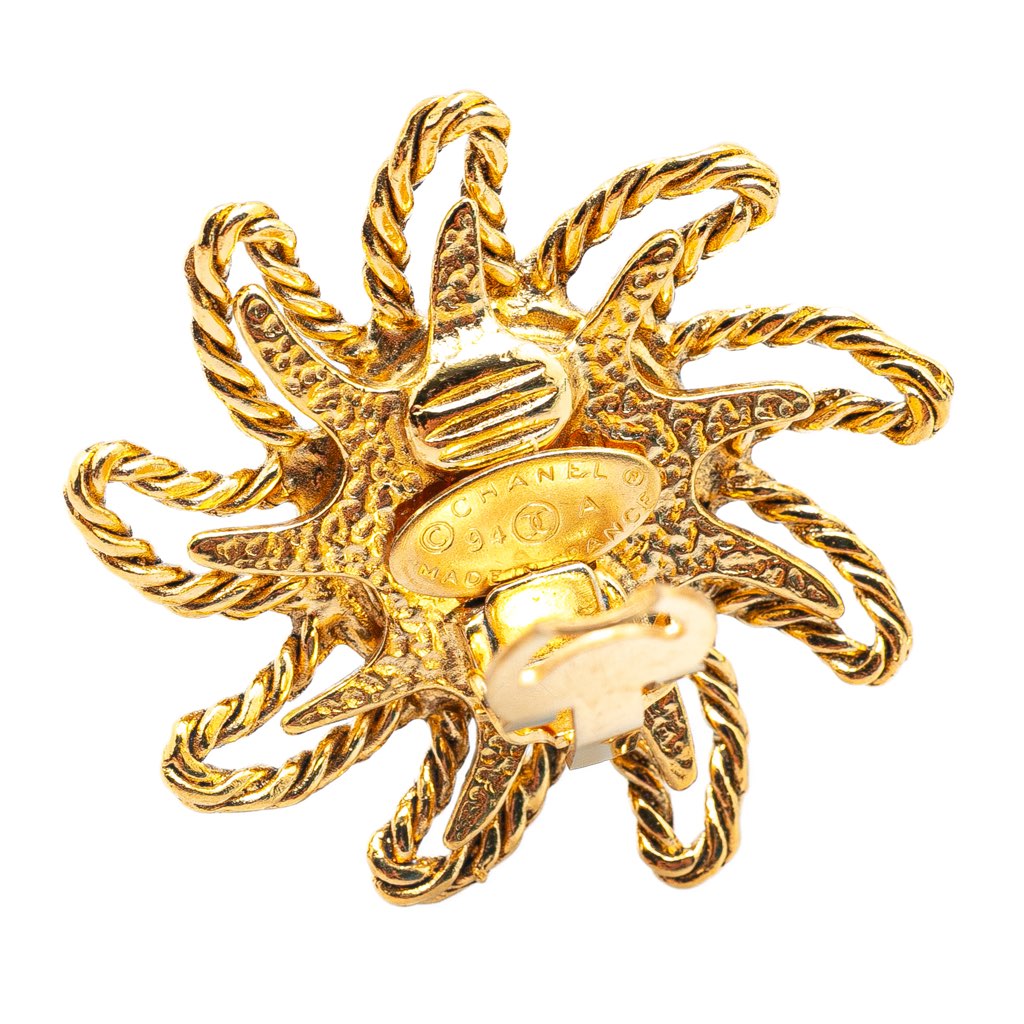 Chanel Gold Plated CC Sun Clip on Earrings - Image 6