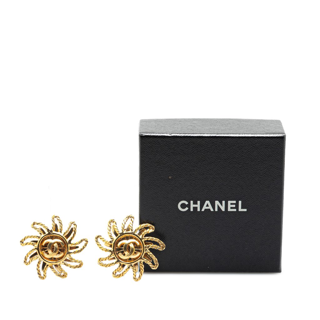 Chanel Gold Plated CC Sun Clip on Earrings - 4
