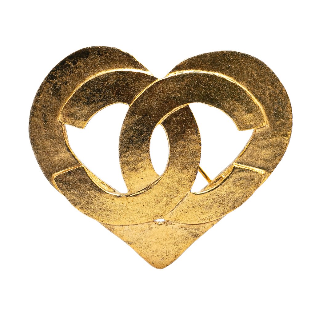 Chanel Gold Plated CC Heart Brooch