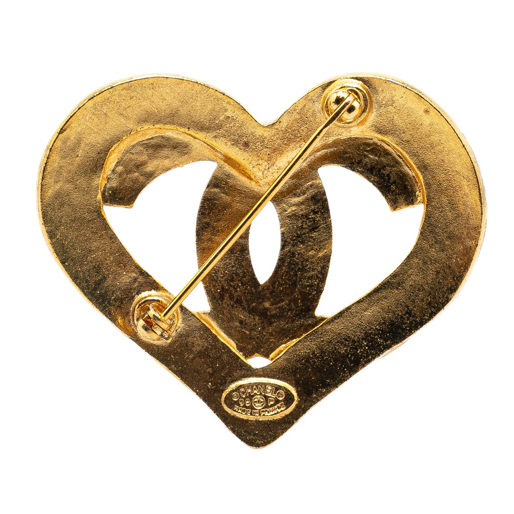 Chanel Gold Plated CC Heart Brooch - Back view