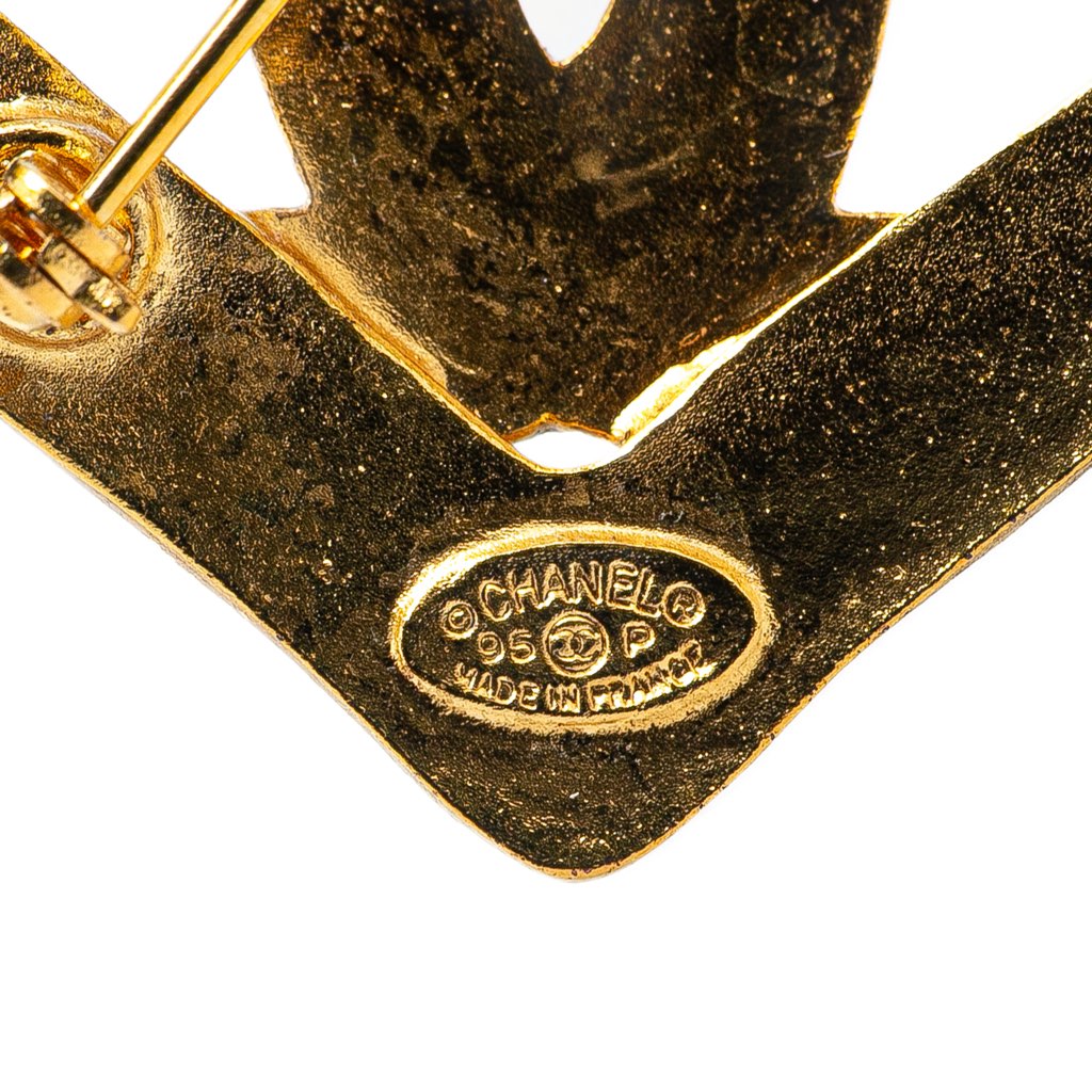 Chanel Gold Plated CC Heart Brooch - Image 6