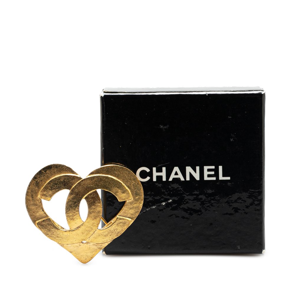 Chanel Gold Plated CC Heart Brooch - Side view