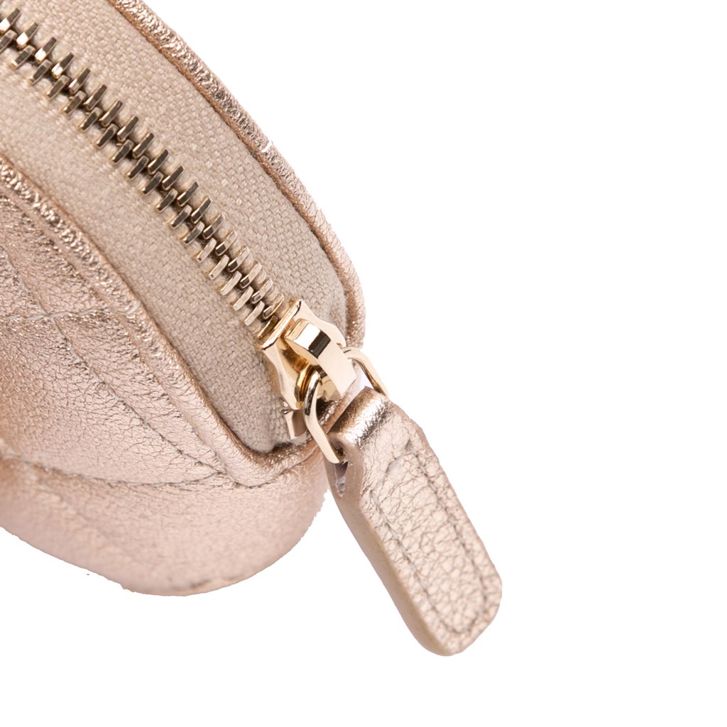 Chanel Metallic Quilted Lambskin Round Clip On Coin Purse Airpods Case - Detail 1