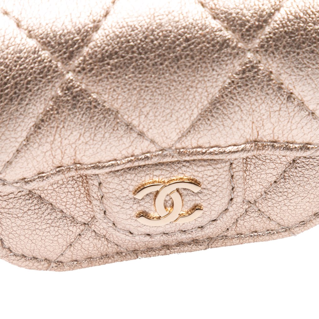 Chanel Metallic Quilted Lambskin Round Clip On Coin Purse Airpods Case - Detail 2