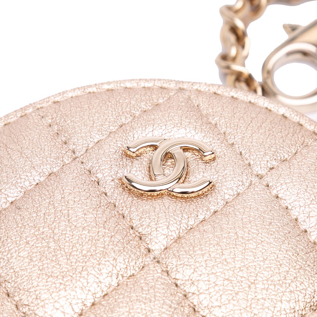 Chanel Metallic Quilted Lambskin Round Clip On Coin Purse Airpods Case - Image 10