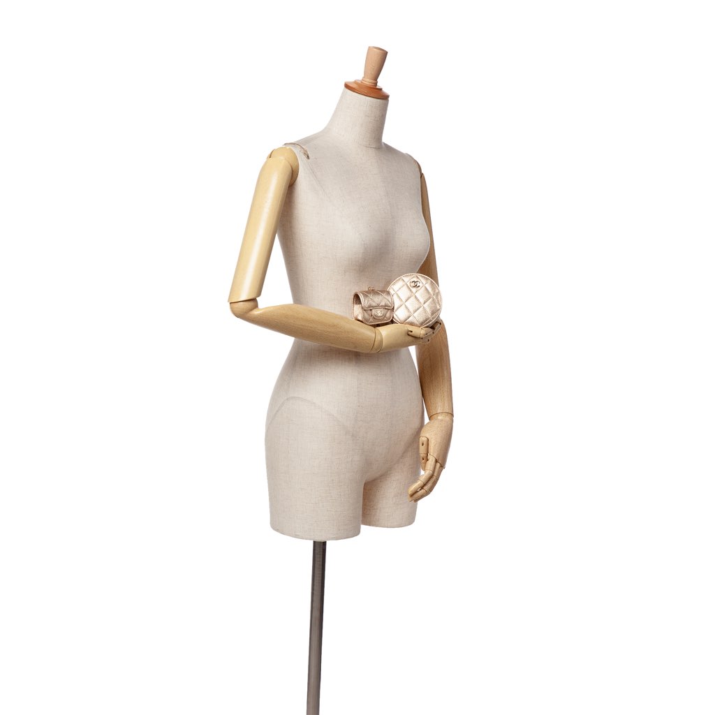 Chanel Metallic Quilted Lambskin Round Clip On Coin Purse Airpods Case - Image 12