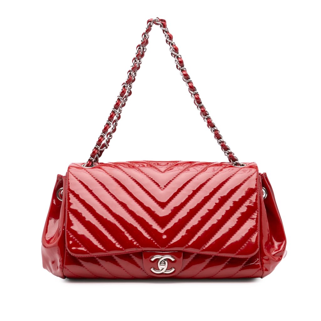 Chanel CC Chevron Patent Accordion Single Flap