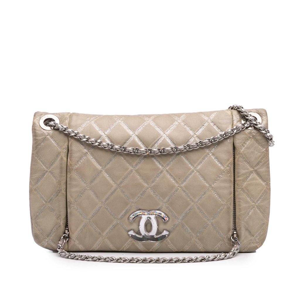 Chanel Quilted Metallic Distressed Lambskin CC Crystal Flap