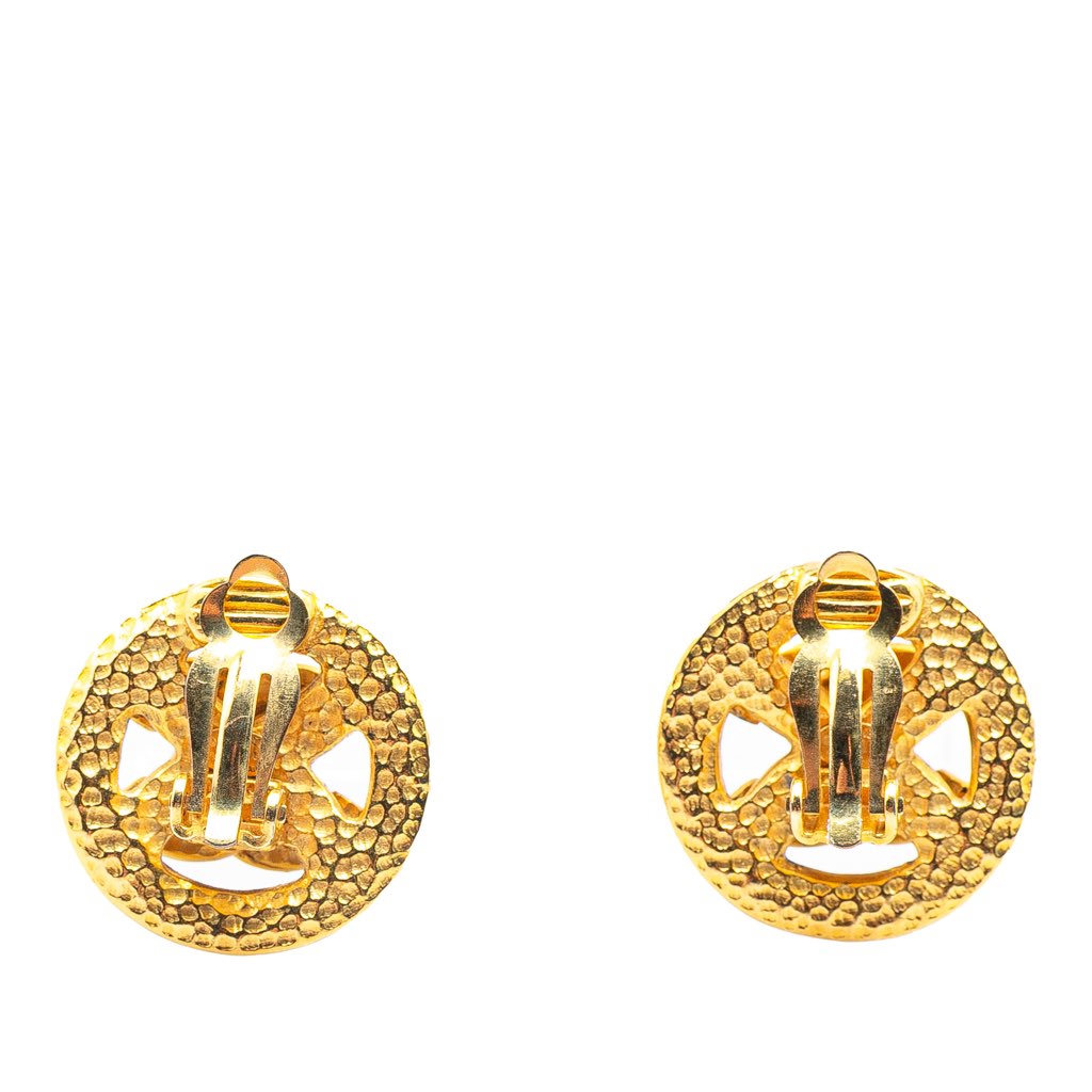Chanel Gold Plated CC Round Clip On Earrings - Back view