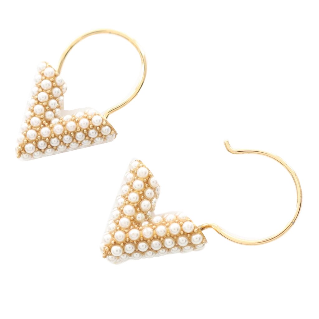 Louis Vuitton Gold Plated Brass and Pearls Essential V Hoop Earrings