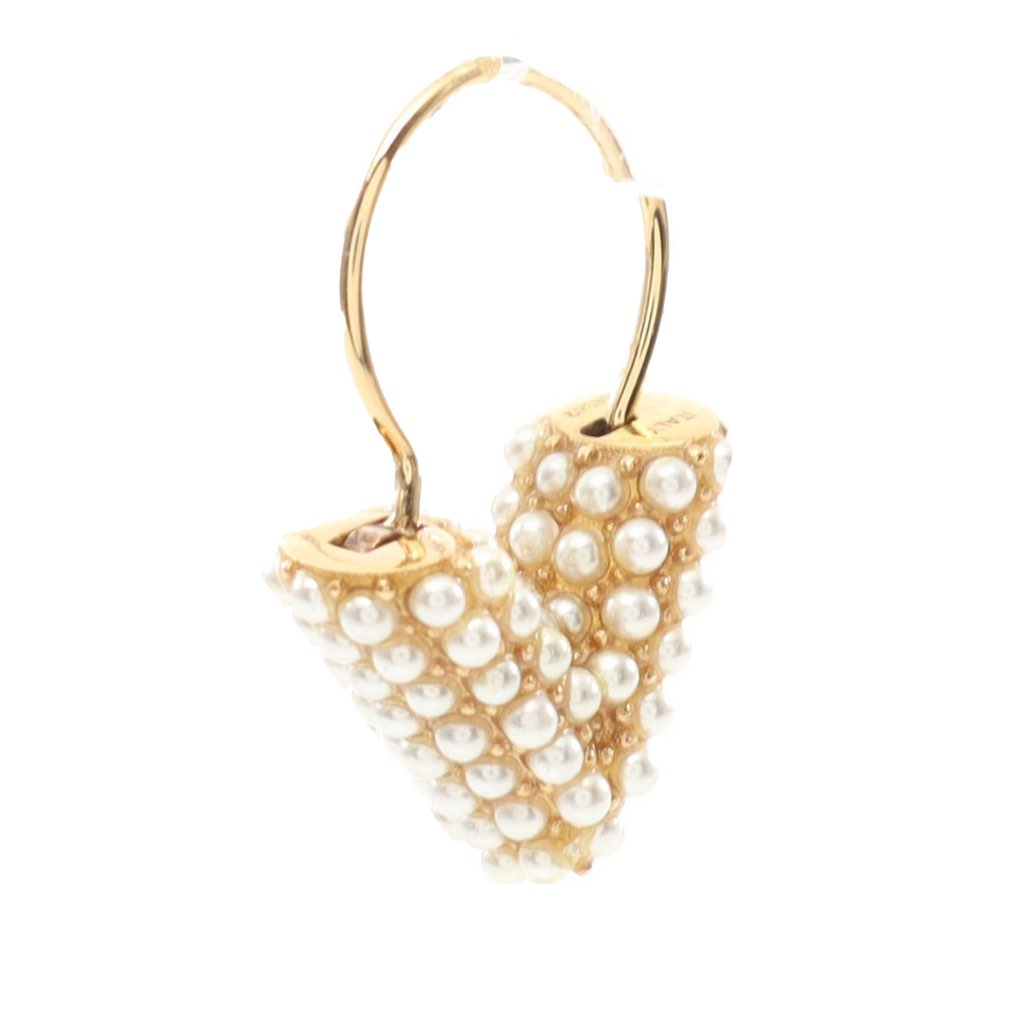 Louis Vuitton Gold Plated Brass and Pearls Essential V Hoop Earrings - 2