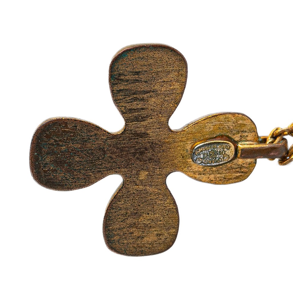 Chanel Gold Plated Rhinestones Clover Pendant Necklace - 3