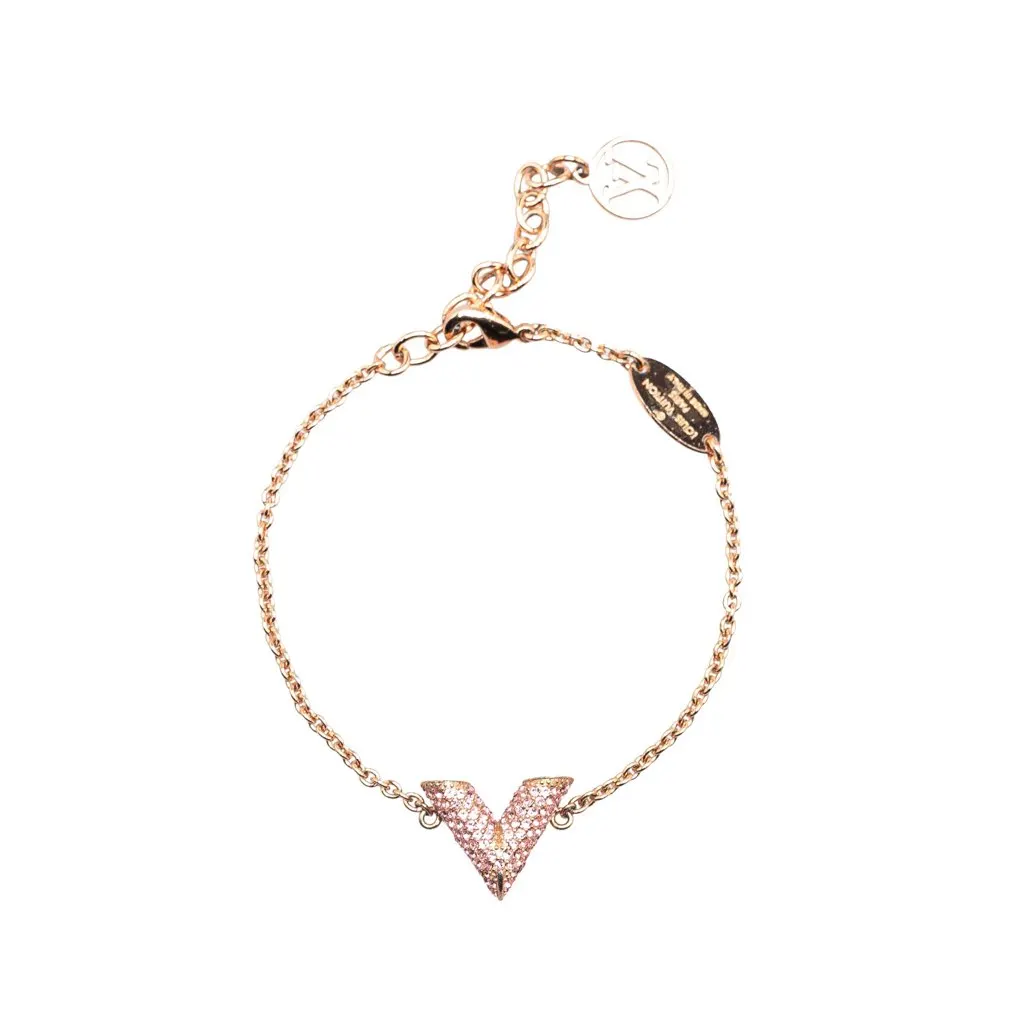 Louis Vuitton Rose Gold Crystal Essential V Supple Bracelet Pink Rose Gold Good - Front View