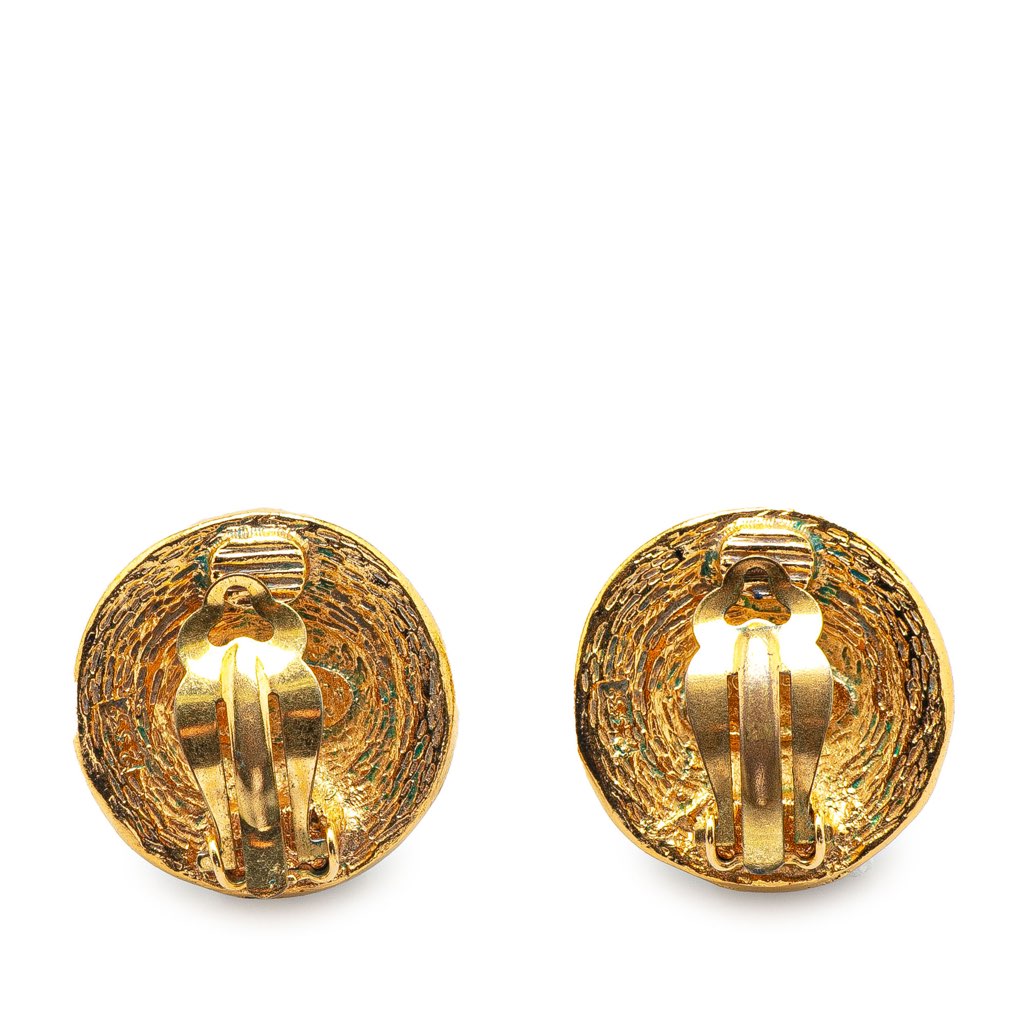 Chanel Gold Plated CC Round Clip On Earrings - 2