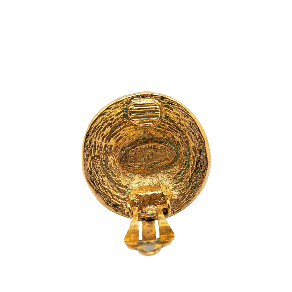 Chanel Gold Plated CC Round Clip On Earrings - 3