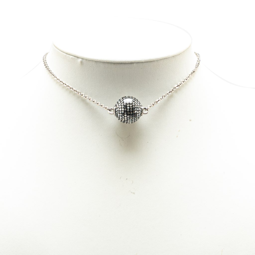 Chanel Silver Mirror Ball Pendant Necklace - 4
