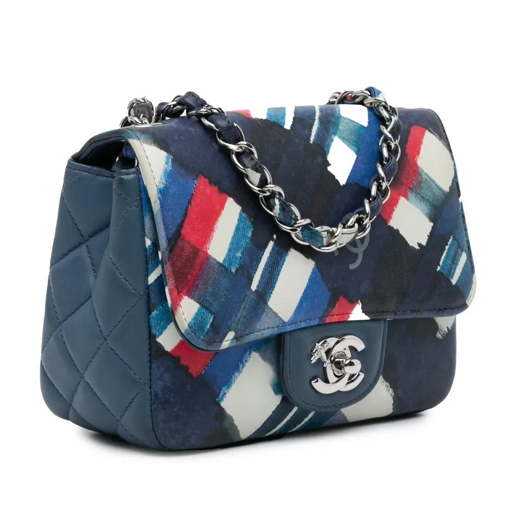 Chanel Mini Square Classic Airlines Printed Lambskin Single Flap Blue Leather Good - Back View