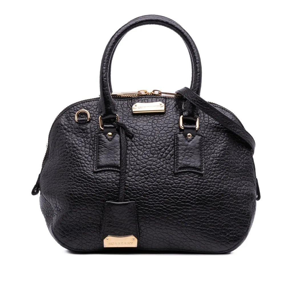 Burberry Small Grained Calfskin Heritage Orchard Bowling Bag Black Leather Good - Front View
