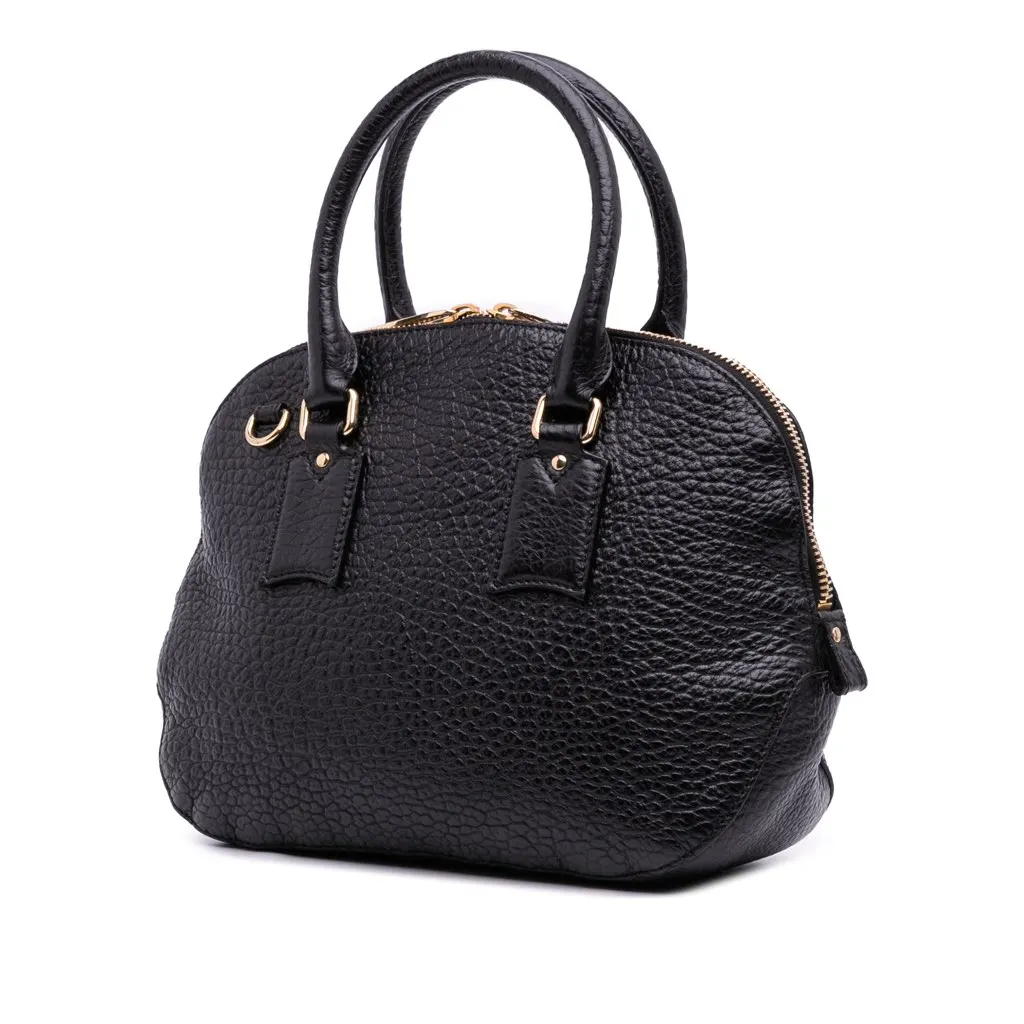 Burberry Small Grained Calfskin Heritage Orchard Bowling Bag Black Leather Good - Back View