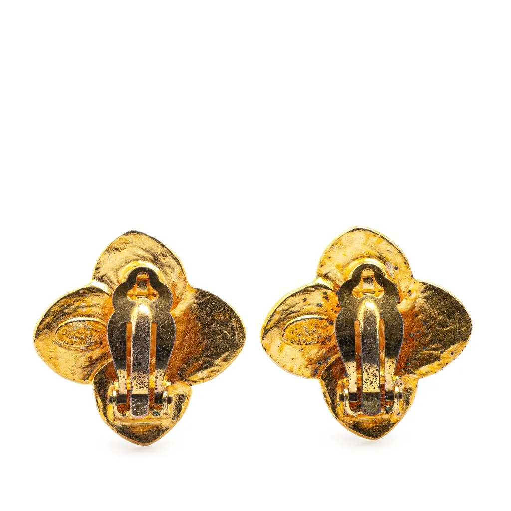 Chanel Gold Plated CC Clover Clip On Earrings Gold Metal Good - Back View