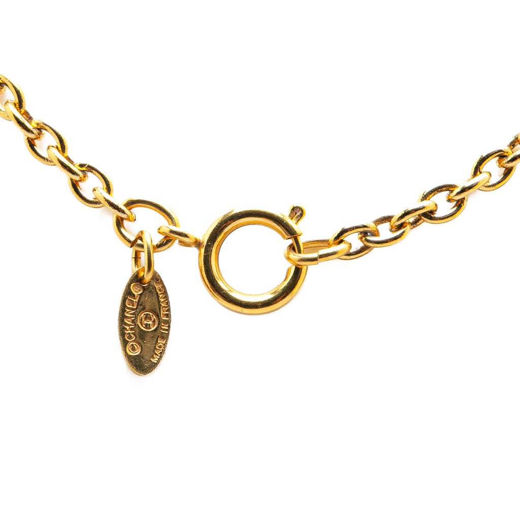 Chanel Gold Plated CC Quilted Pendant Necklace - 2