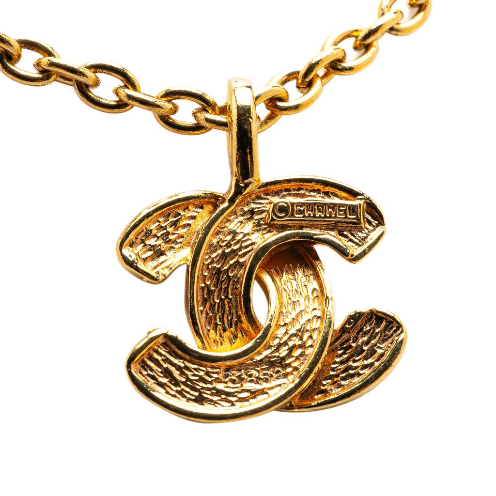 Chanel Gold Plated CC Quilted Pendant Necklace - 4