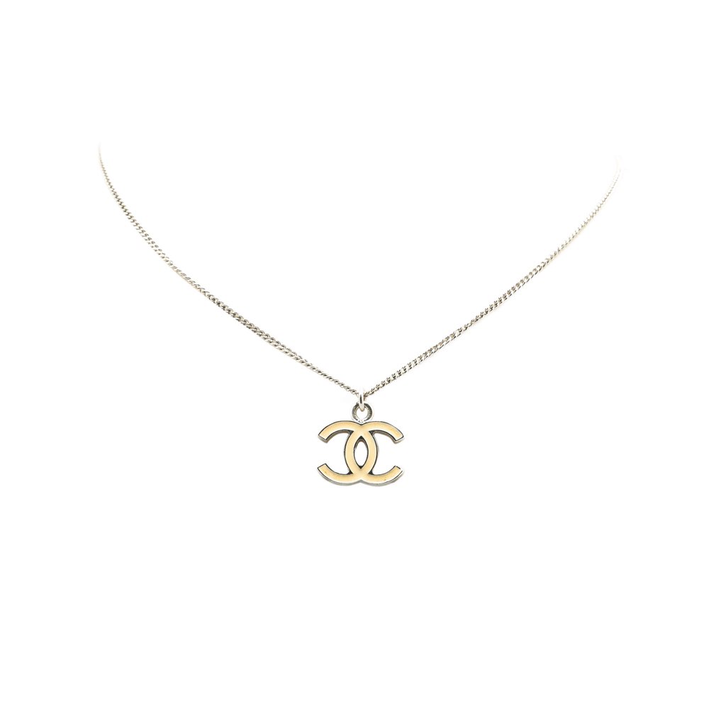 Chanel Silver Enamel CC Pendant Necklace