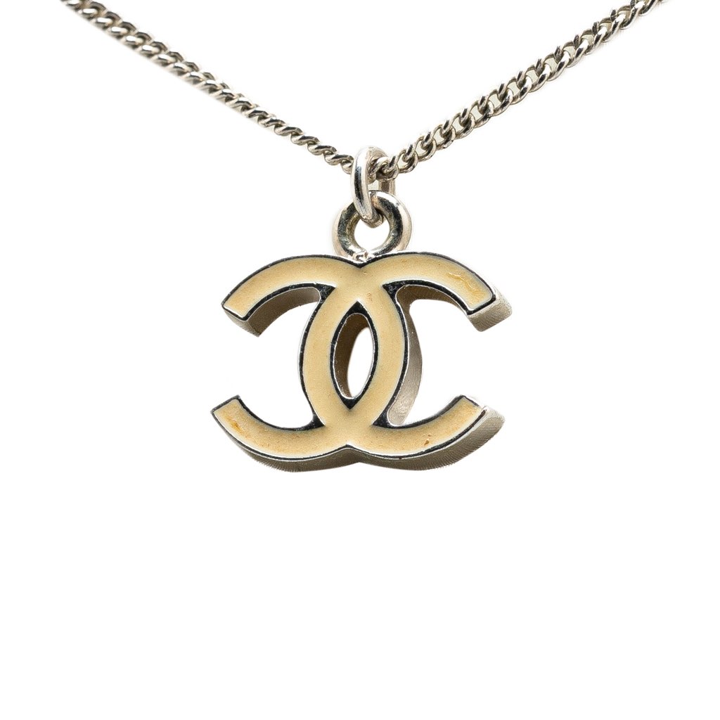 Chanel Silver Enamel CC Pendant Necklace - Back view