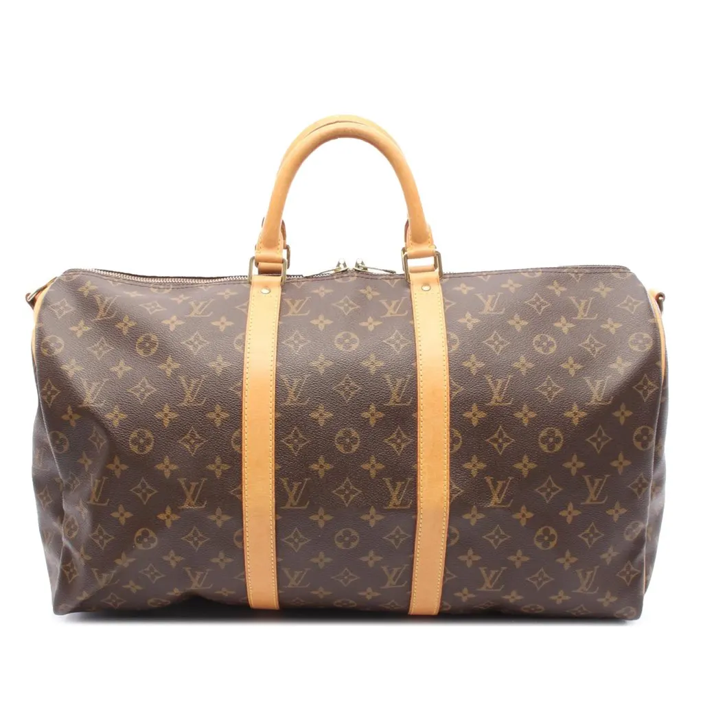 Louis Vuitton Monogram Keepall Bandouliere 50 Brown Canvas Good - Front View