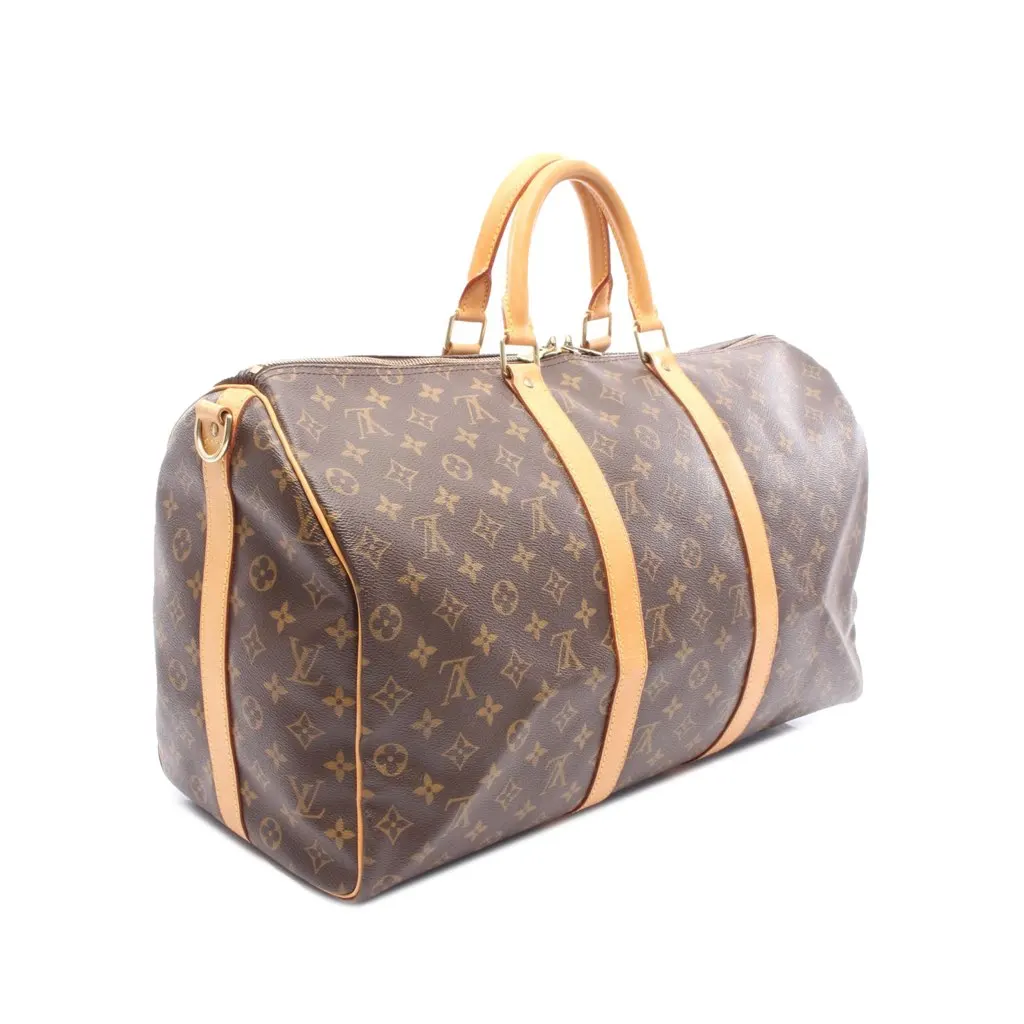 Louis Vuitton Monogram Keepall Bandouliere 50 Brown Canvas Good - Back View