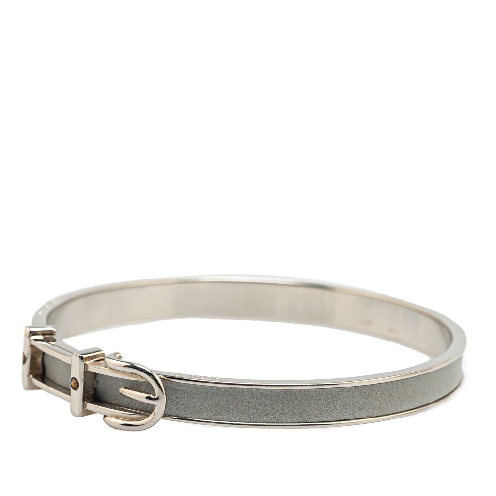 Hermès Palladium Plated Leather Belt Buckle Bangle - 2