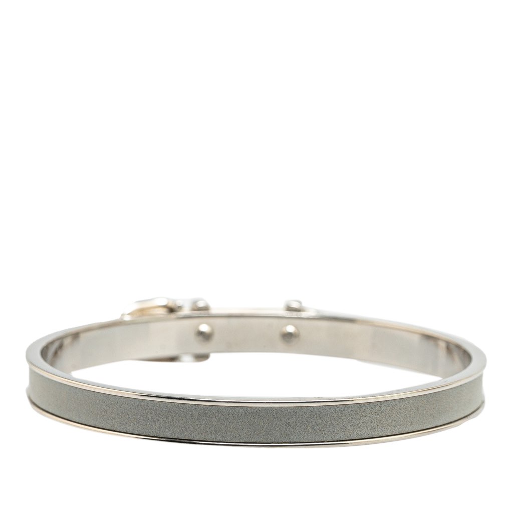 Hermès Palladium Plated Leather Belt Buckle Bangle - 3
