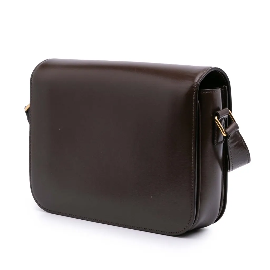 Celine Classique Shiny Calfskin Triomphe Crossbody Brown Leather Good - Back View