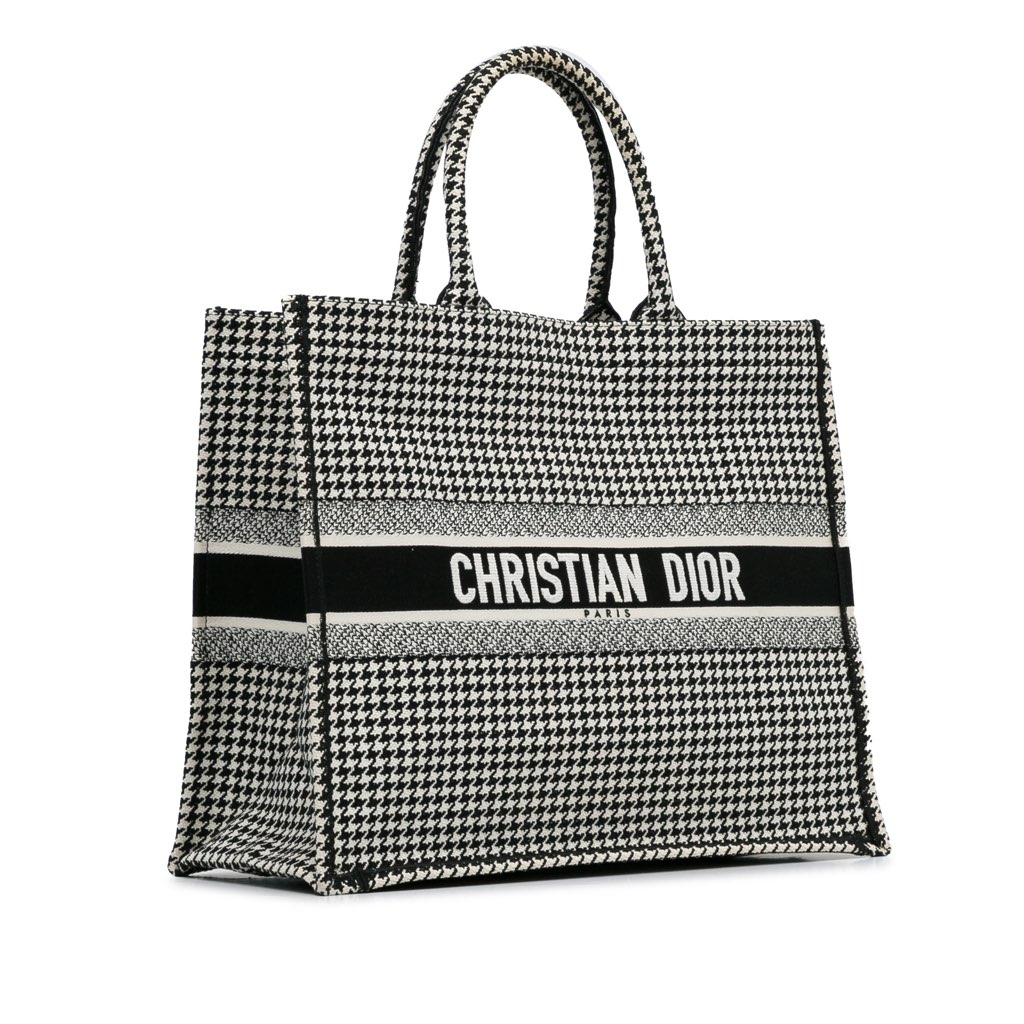 Dior Large Canvas Houndstooth Embroidered Book Tote - 2