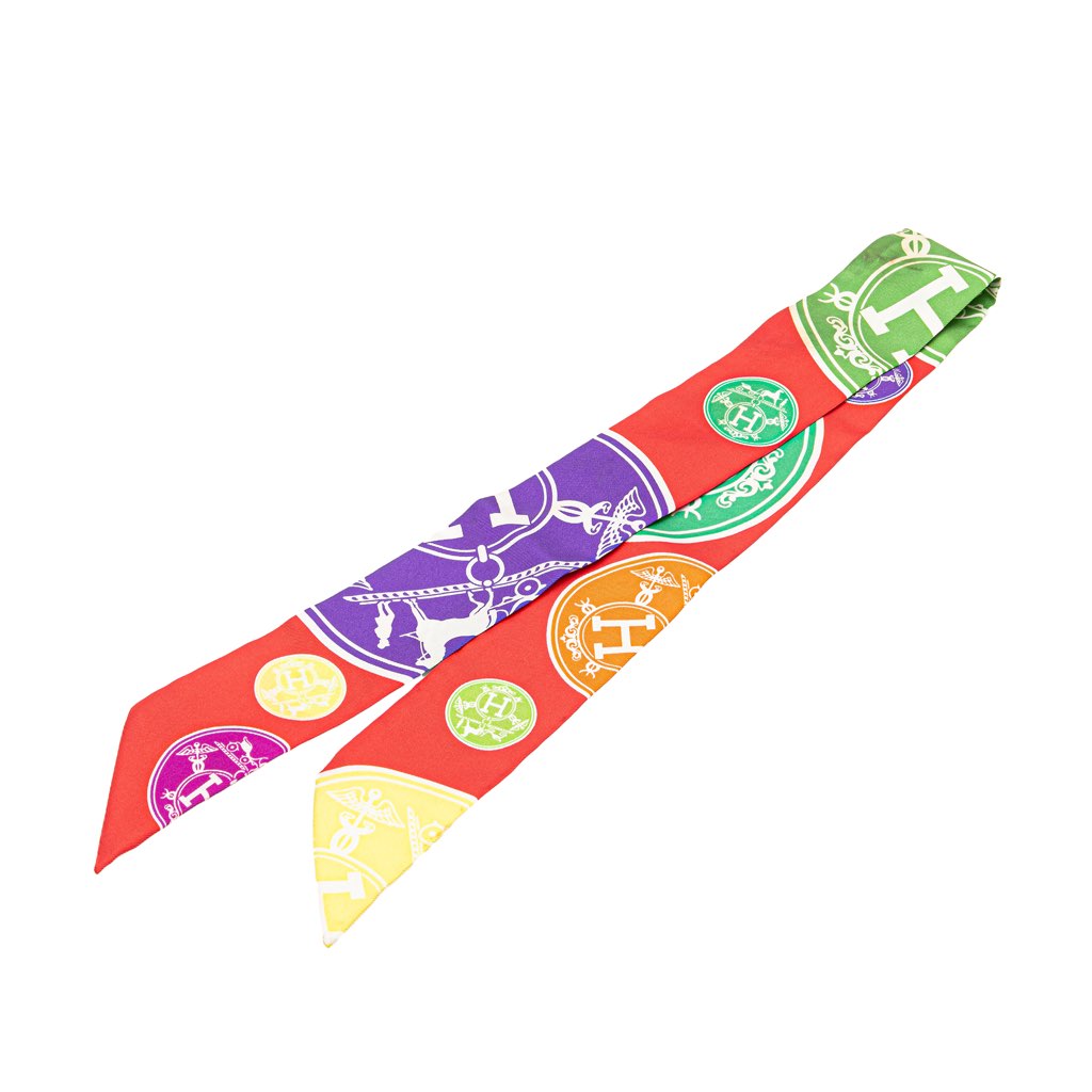 Hermès Ex Libris Twisty Silk Twilly Scarf