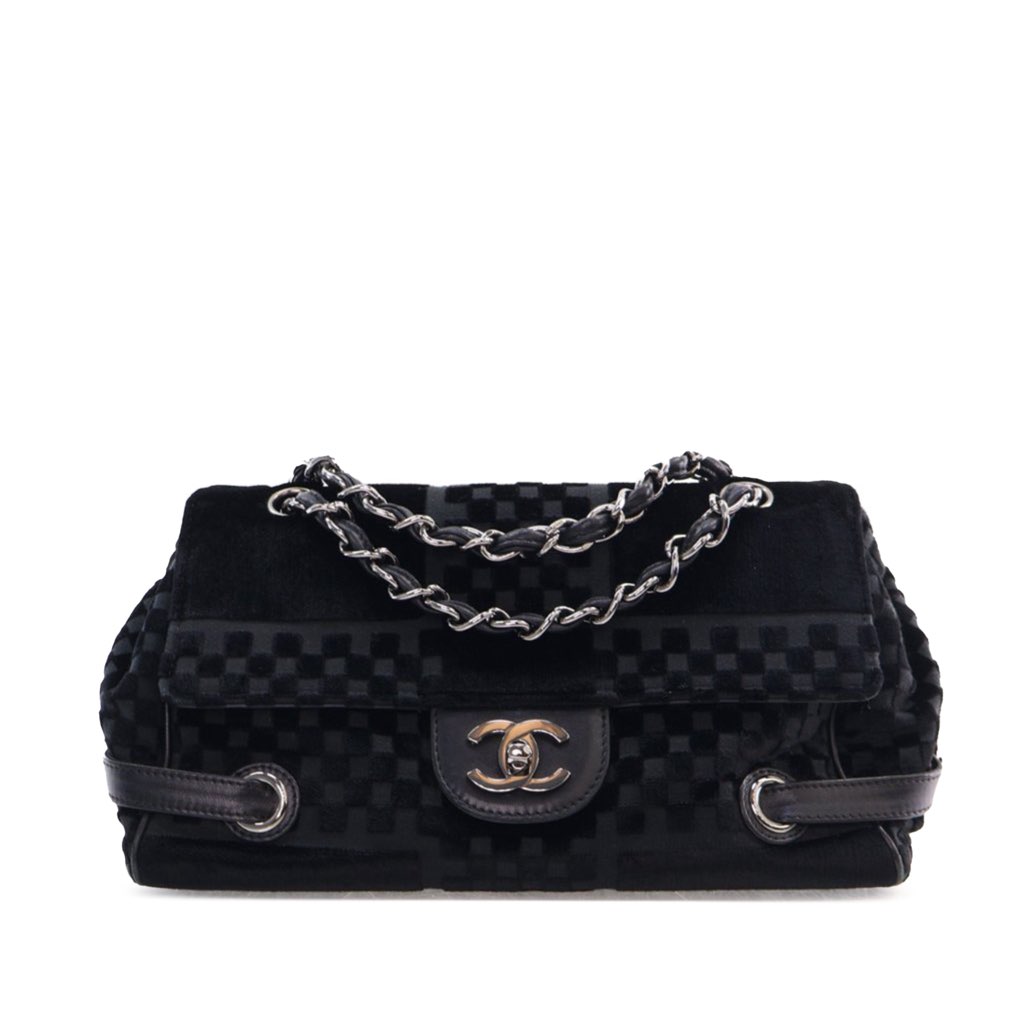 Chanel CC Check Embossed Velvet Belted Side Flap