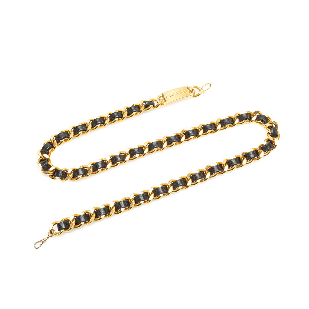 Chanel Gold Plated Medallion Leather Woven Chain Belt