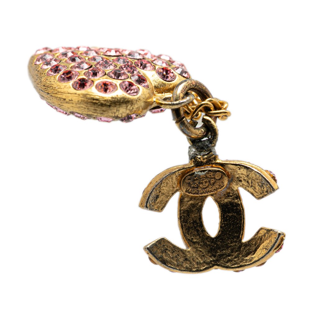Chanel Gold Plated Rhinestone CC Heart Pendant Necklace - 3