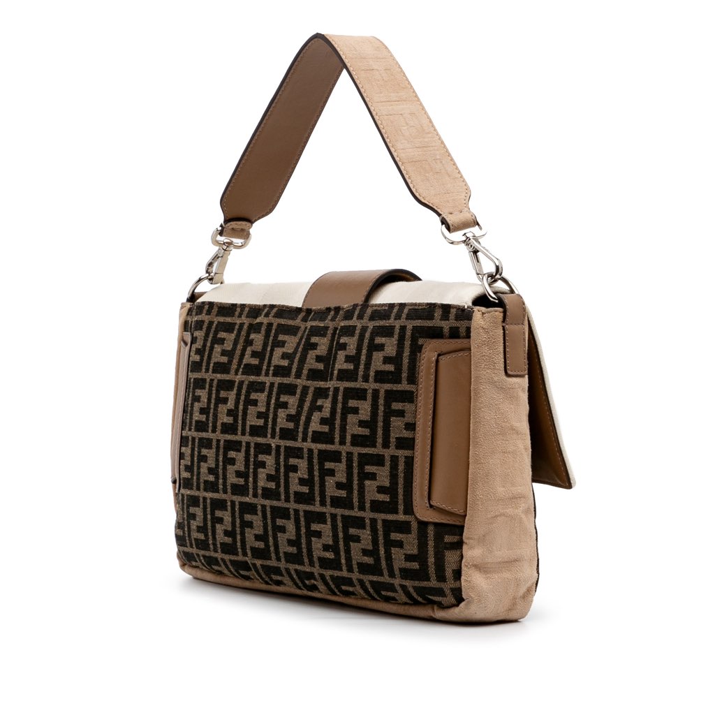 Fendi Large Zucca and Pequin Canvas Convertible Baguette Satchel - Back view