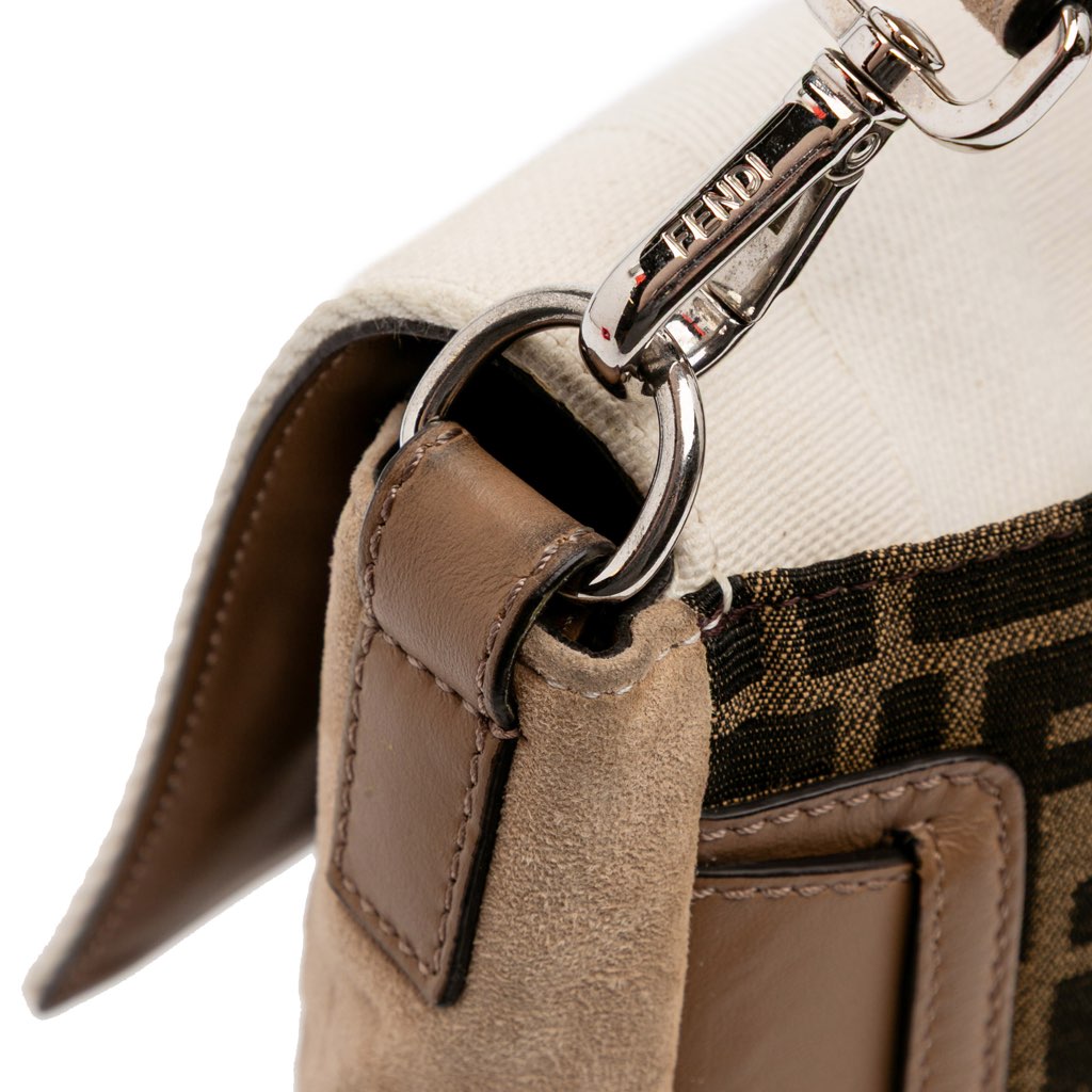 Fendi Large Zucca and Pequin Canvas Convertible Baguette Satchel - Image 11