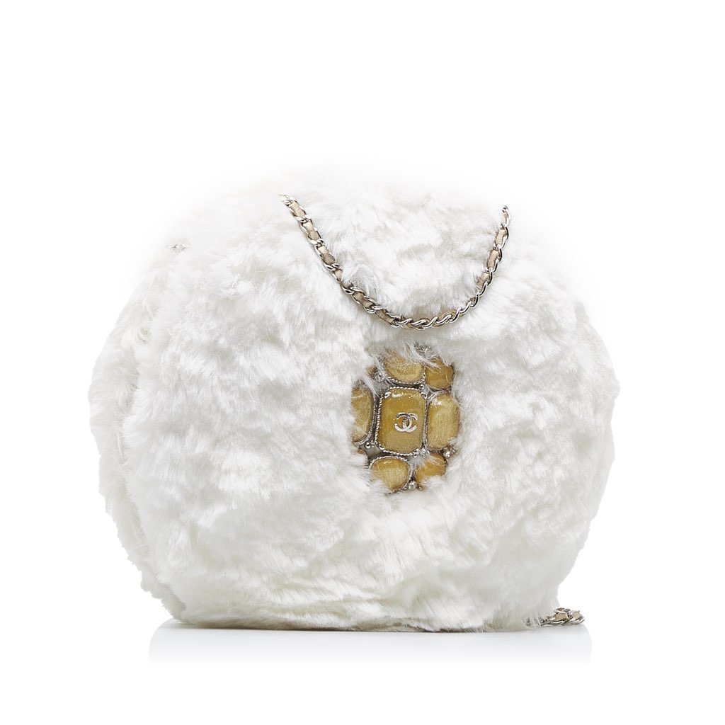 Chanel CC Crystal Embellished Faux Fur Round Crossbody - 2