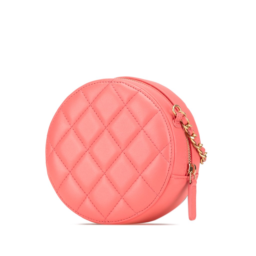Chanel CC Quilted Lambskin Pearl Crush Round Clutch with Chain - 2